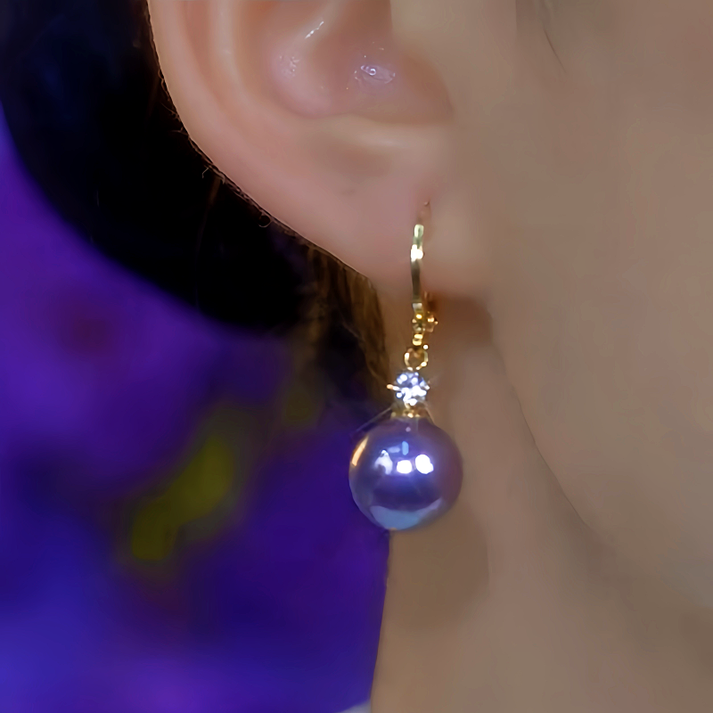 Rounded Golden Purple Zirconia Pearl Earrings