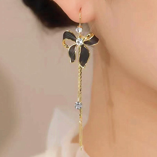 14K Gold-plated Black Butterfly Threader Earrings