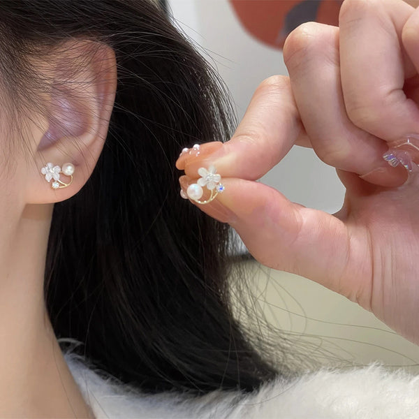 14K Gold-plated Pearl Flower Stud Earrings