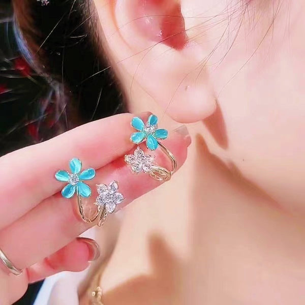 14K Gold Plated Opal Flower Stud Earrings