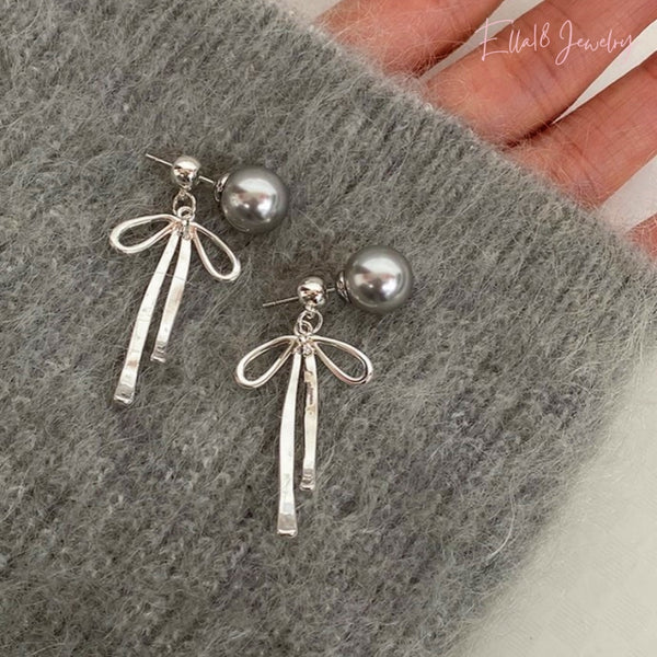 Silver Post Elegant Gray Pearl Earrings