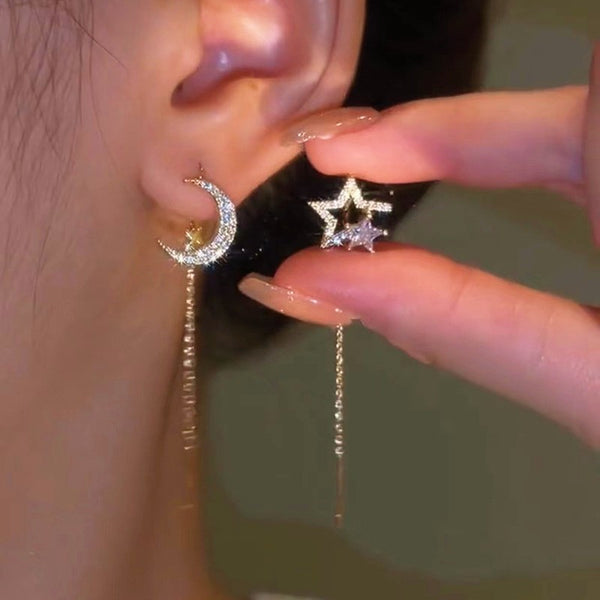 14K Gold-plated Moon Star Threader Earrings