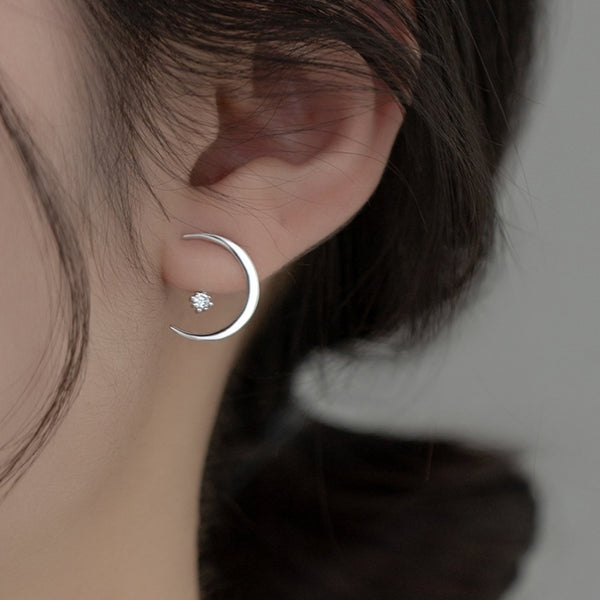 Sterling Silver Moon Studs Earrings