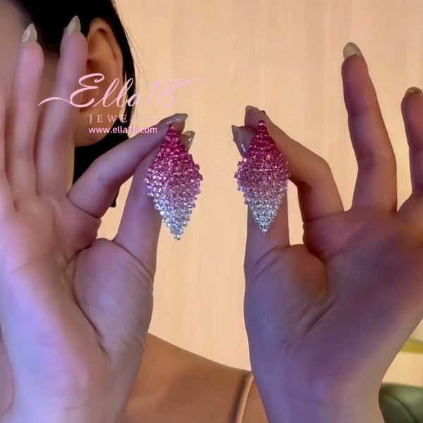 Silver Post Pink Zircon Diamond French Niche Design Earrings