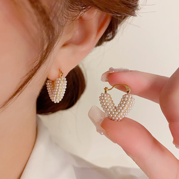14K Gold Plated Heart Design Pearl Earrings