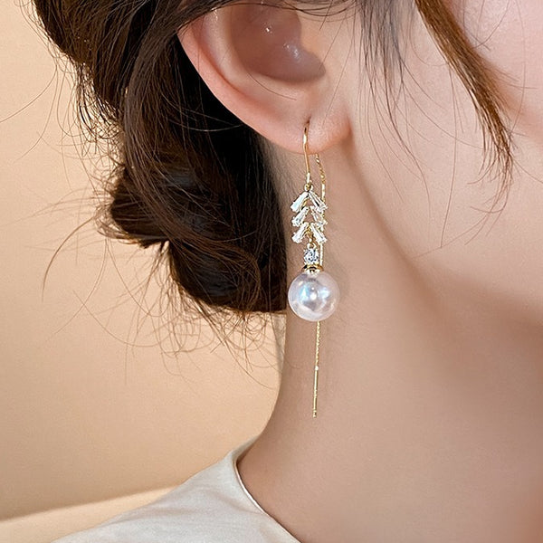 14K Gold-plated Luxury Pearl Threader Earrings