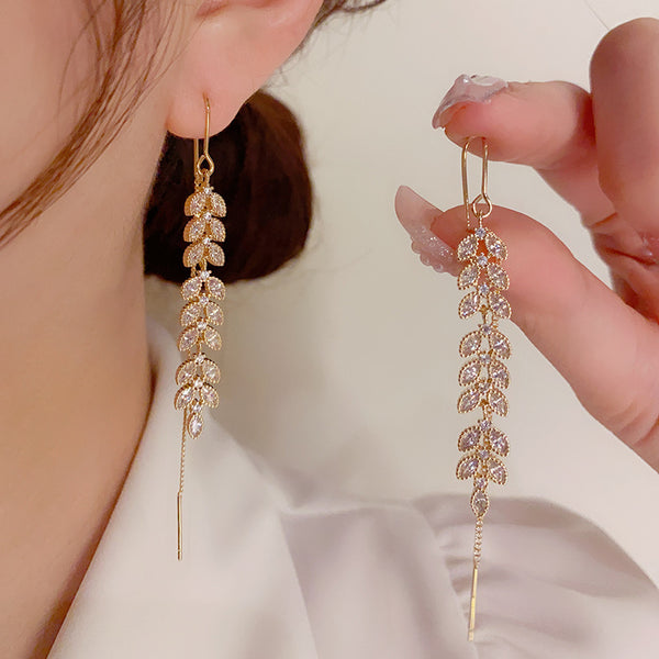 14K Gold-plated Wheat Tassel Threader Earrings