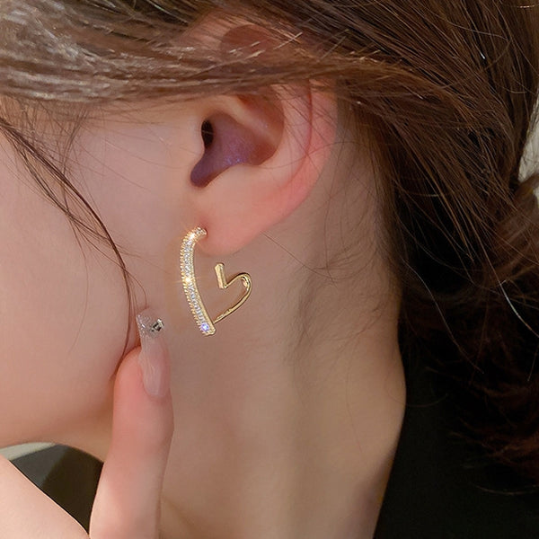 14K Gold Plated Zircon Heart Earrings
