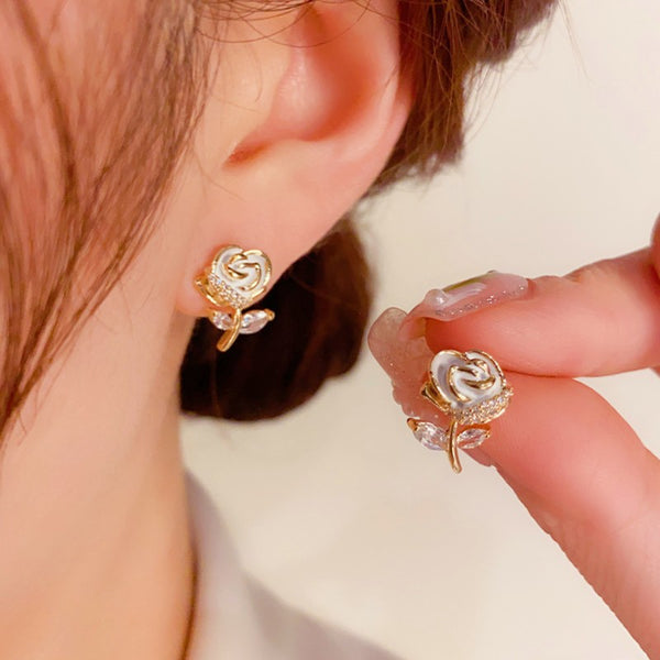 14k Gold-plated Zircon Rose Stud Earrings
