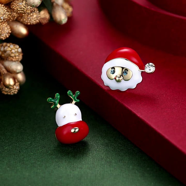 Silver Post Christmas Santa Deer Stud Earrings