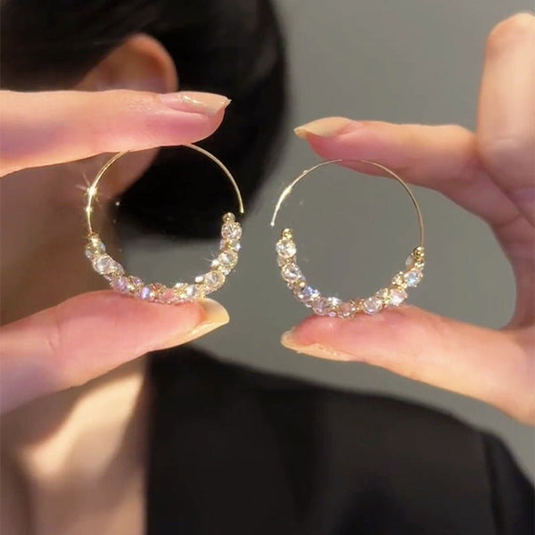 14K Gold-plated Crystal Threader Hoop Earrings