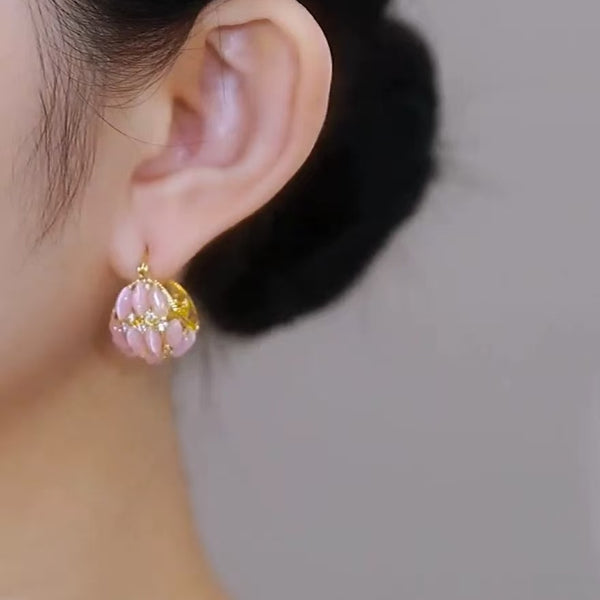 14K Gold-Plated Pink Basket Ball Earrings