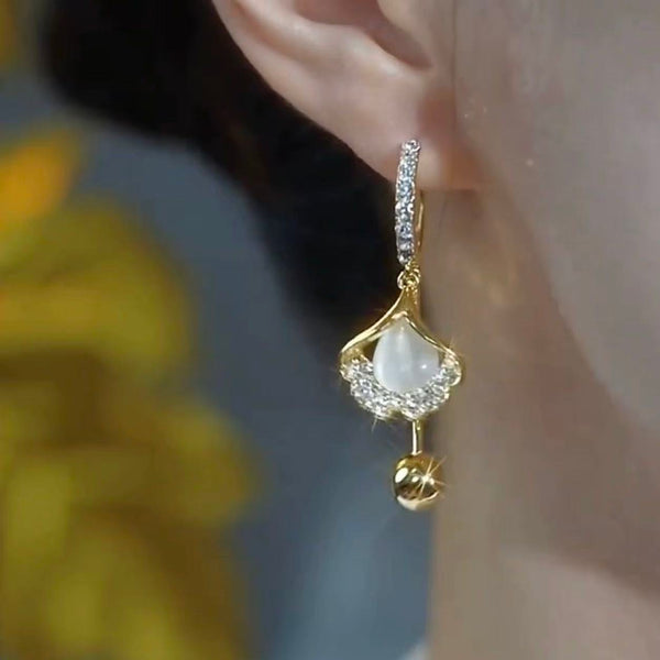 14K Gold-Plated Ginkgo Leaf Tassel Earrings