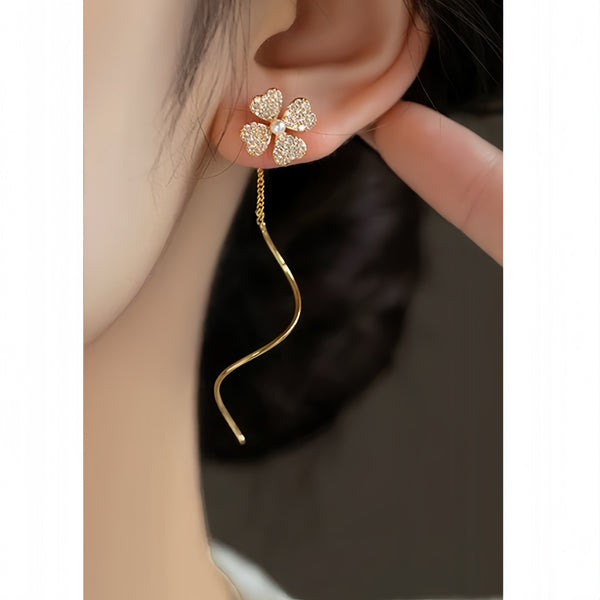 14K Gold-Plated Bling Flower Threader Earrings