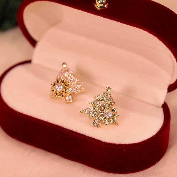 14K Gold-Plated Christmas Tree Rotation Snowflake Stud Earrings