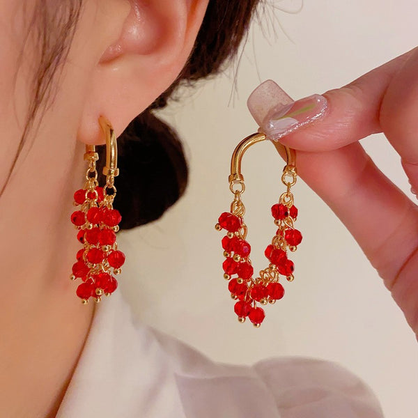 14K Gold Plated Crystal String Earrings Red