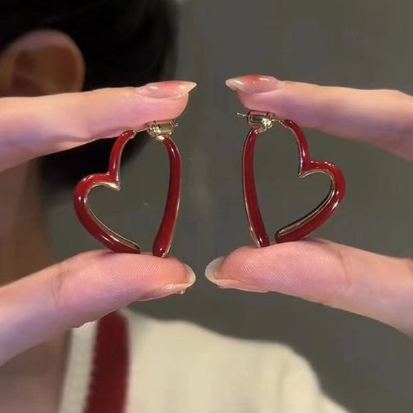 Red Heart Elegant Drip Oil Stud Earrings
