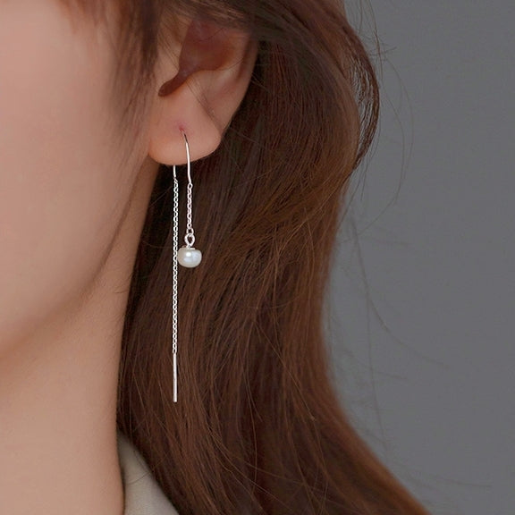Silver Elegant Pearl Threader Earrings