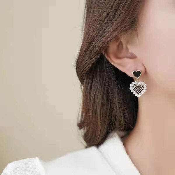 Silver Post Heart Rhinestone Earrings