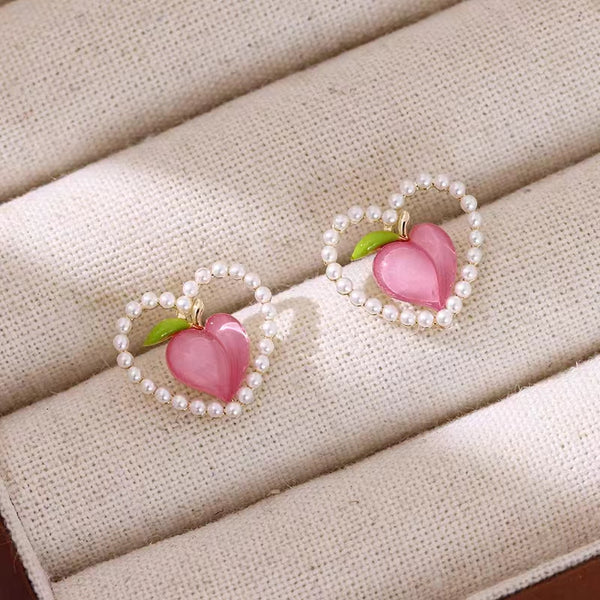 14K Gold-plated Peach Pearl Love Stud Earrings