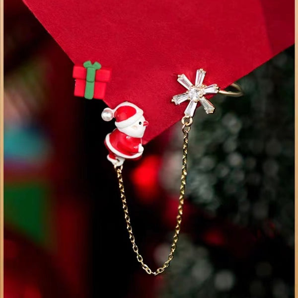 14K Gold Plated Christmas Clip On Tassel Santa Claus Earrings