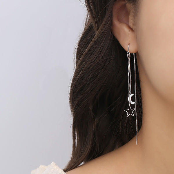 Sterling Silver Star & Moon Threader Earrings