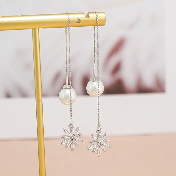 Sterling Silver Sparkling Star Pear Threader Earrings