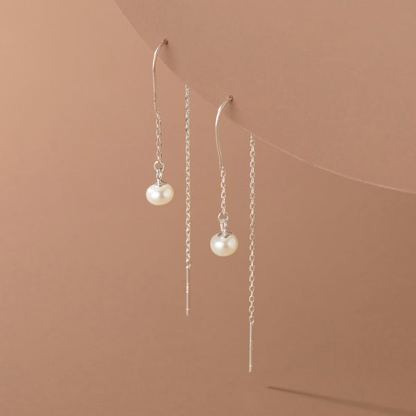 Sterling Silver Artificial Pearl Threader Earrings