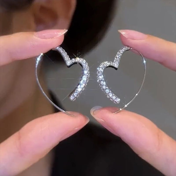 Heart Design Bling Heart Threader Earrings