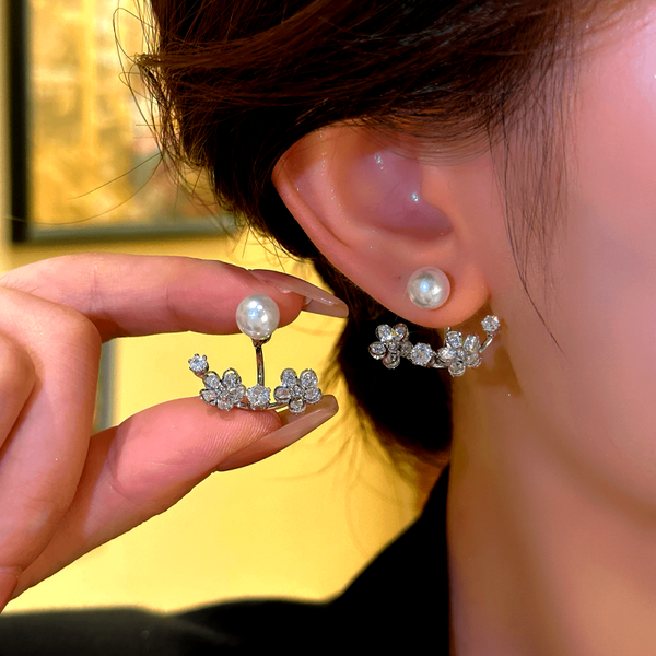 14K Gold-Plated Elegant Pearl Flower Earrings