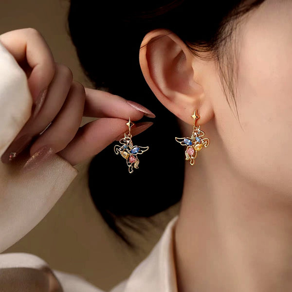 14K Gold-Plated Luxury Colorful Zircon Diamond Pony Earrings