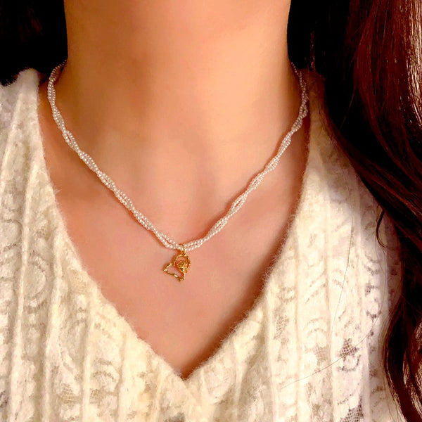 14K Gold-Plated Elegant Double-Layered Heart Pearl Necklaces