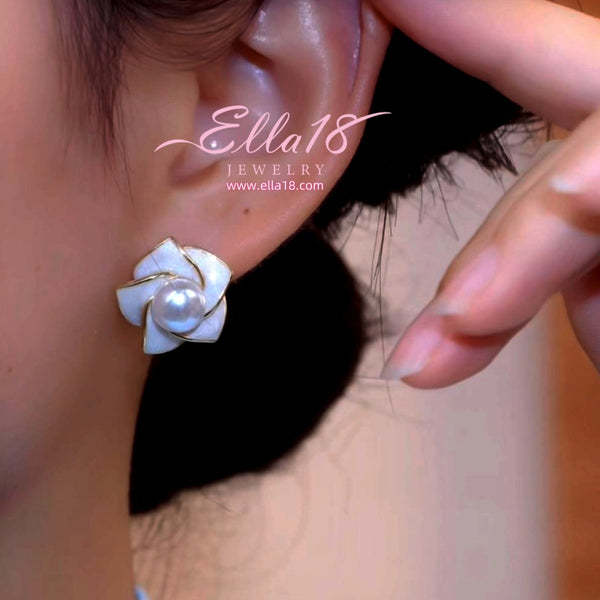 14K Gold-Plated 2025 Camellia Pearl Stud Earrings