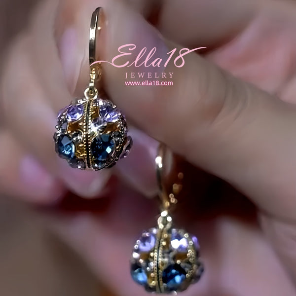 14K Gold-Plated 2025 Colorful Bling Zircon Diamond Ball Earrings