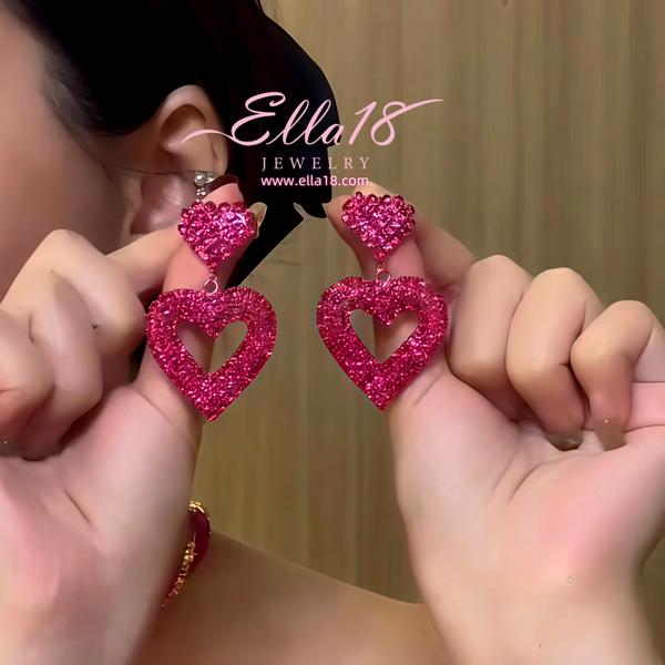 14K Gold-Plated 2025 Double-Layer Full Diamond Red Rose Heart Earrings