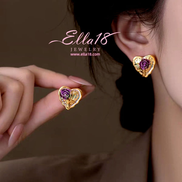 14K Gold-Plated 2025 Flower Heart Stud Earrings