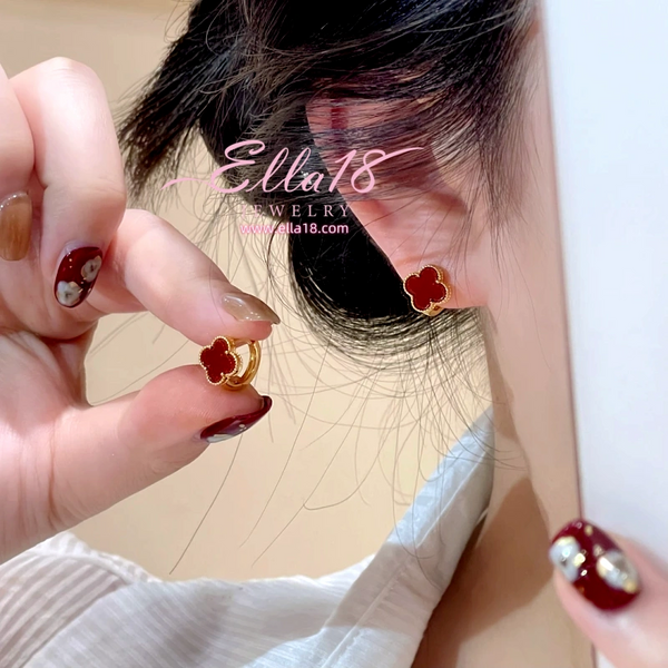 14K Gold-Plated 2025 Four-Leaf Little Hoop Earrings