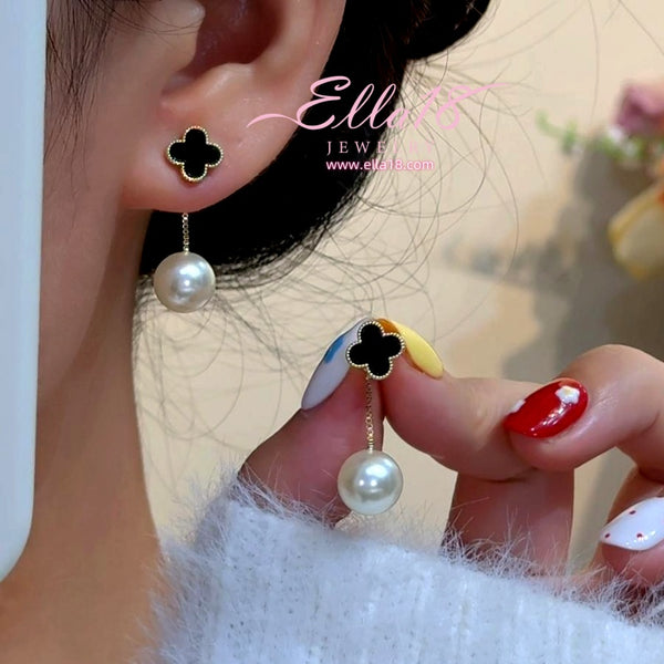 14K Gold-Plated 2025 Luxury Four-Leaf Clover Pearl Earrings