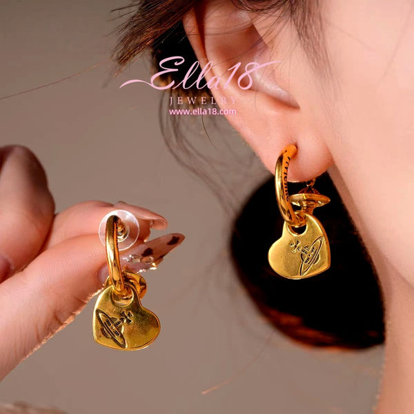 14K Gold-Plated 2025 Luxury Saturn Heart C-Shaped Earrings