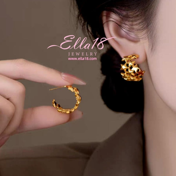 14K Gold-Plated 2025 Luxury Star C-Shaped Earrings