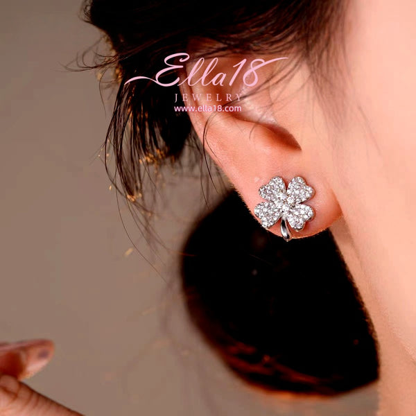 14K Gold-Plated 2025 Luxury Zircon Diamond Four-Leaf Flower Stud Earrings