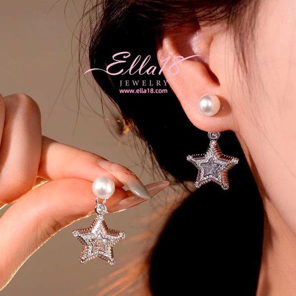 14K Gold-Plated 2025 Luxury Zircon Diamond Star Pearl Earrings