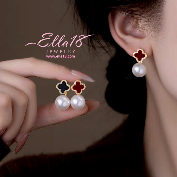 14K Gold-Plated 2025 New Luxury Four-Leaf Flower Pearl Jacket Earrings