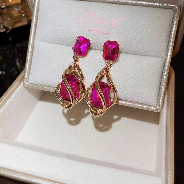 14K Gold-Plated 2025 Pink Zircon Diamond Water Drop Earrings