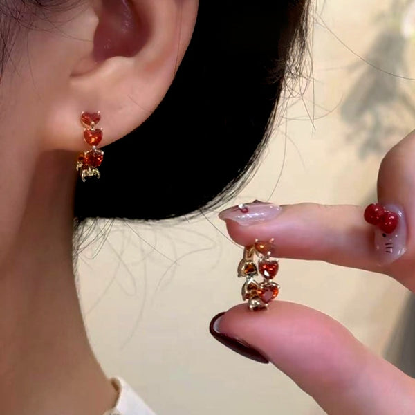 14K Gold-Plated 2025 Zircon Diamond Heart Hoop Earrings