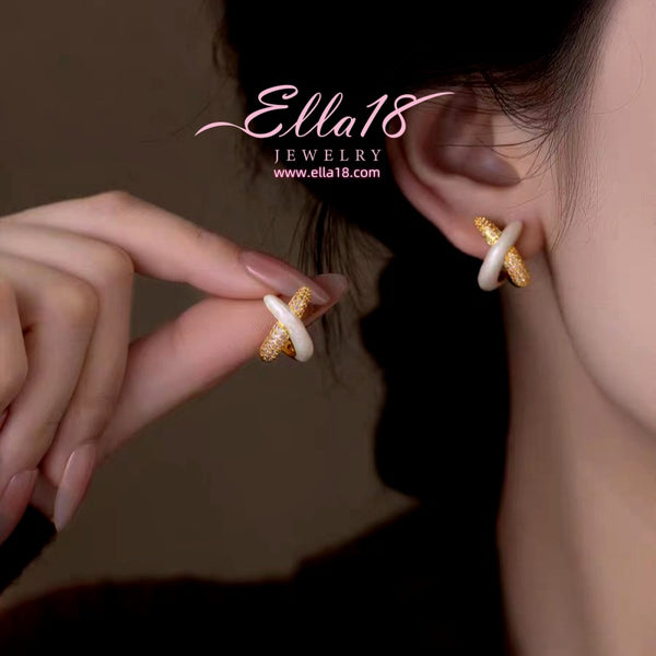 14K Gold-Plated 2025 Zircon Diamond Oil Drop X Stud Earrings