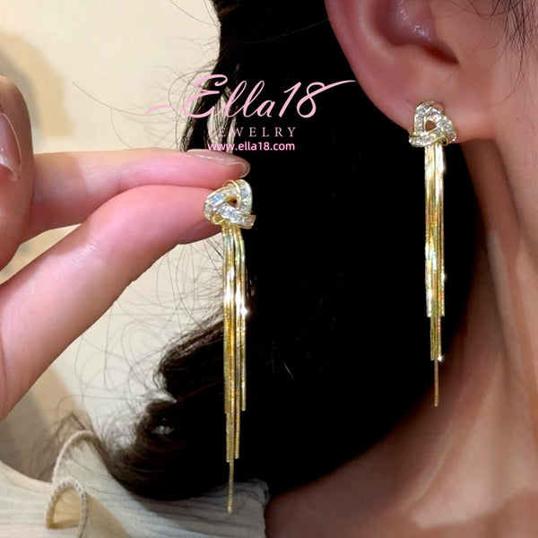 14K Gold-Plated 2025 Zircon Diamond Tassel Earrings