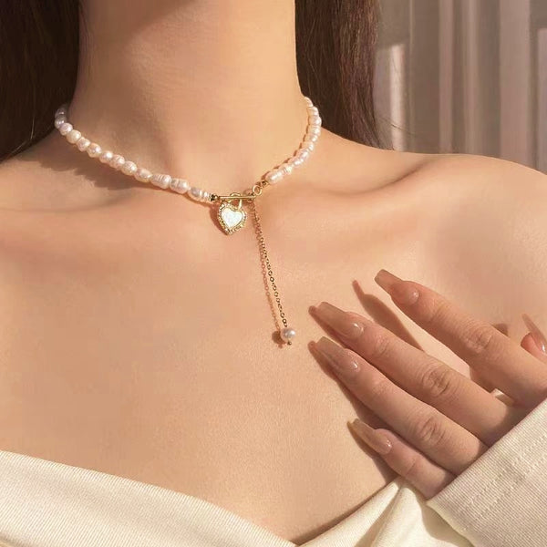 14K Gold-Plated Adjustable Heart And Pearl Necklaces