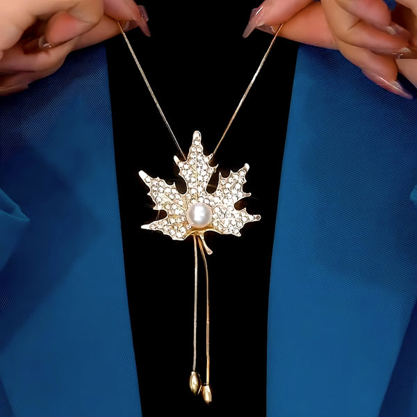 14K Gold-Plated Adjustable Maple Leaf Sweater Chain Necklace