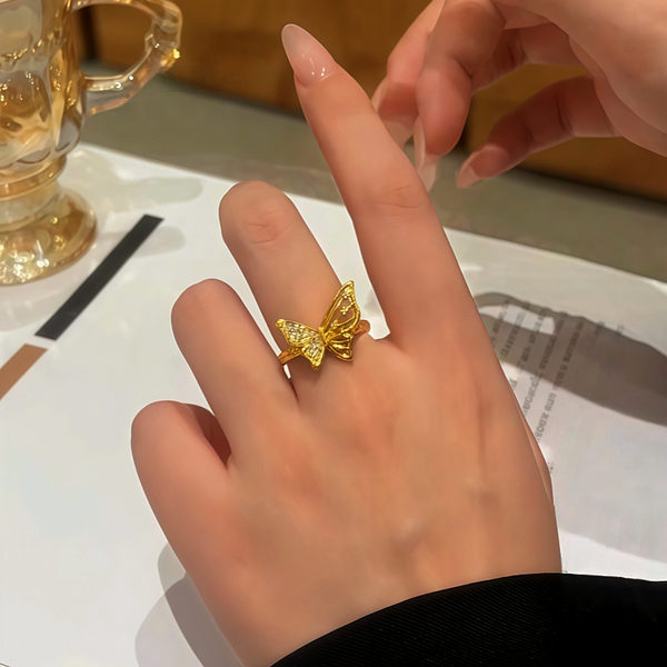 14K Gold-Plated Adjustable Zircon Butterfly Rings